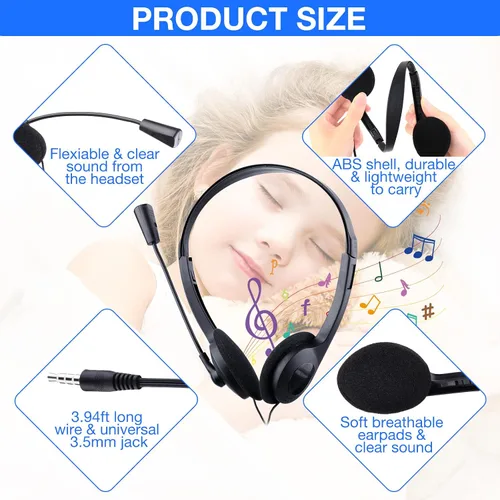 Vista 3 de Yunsailing Paquete de 30 auriculares para aula con micrófono, negro