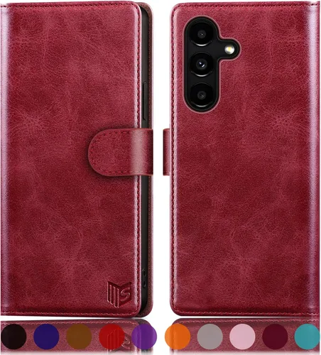Vista 10 de SUANPOT Funda tipo cartera para Samsung Galaxy S24 5G con bloqueo RFID, tarjetero de crédito, funda protectora de piel sintética con tapa para Negro