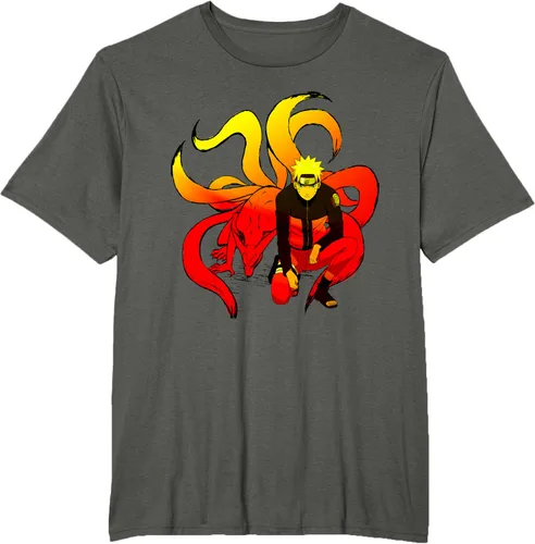 Vista 5 de Naruto Shippuden Naruto and 9 Tails - Camiseta de manga corta Negro