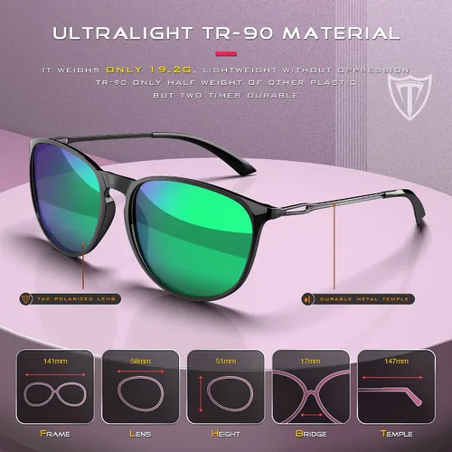 Vista 3 de ATTCL Gafas de sol para mujer - Ultralight Driving Polarizadas Round Womens sunglass Medium Large Fit
