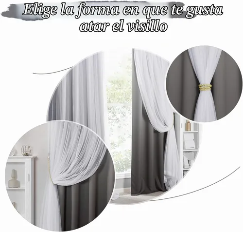 Vista 5 de PONY DANCE Cortinas para Sala de Estar - Cortinas Opacas Gris Degradado con Superposición de Gasa Blanca Térmicamente Aisladas Mezcla y Combina