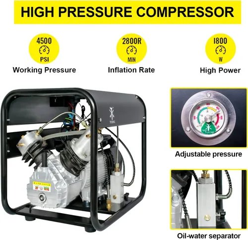Vista 2 de TUXING Compresor de aire PCP 4500Psi, parada automática, bomba de alta presión de doble cilindro para buceo/tanque de buceo de paintball (TXED012)