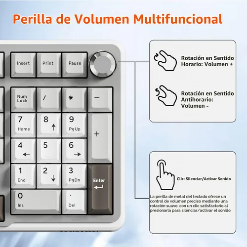 Vista 6 de Teclado mecánico inalámbrico para juegos, conectividad trimodo (Bluetooth 5.0/2.4GHz/USB-C), intercambiable en caliente, retroiluminación RGB