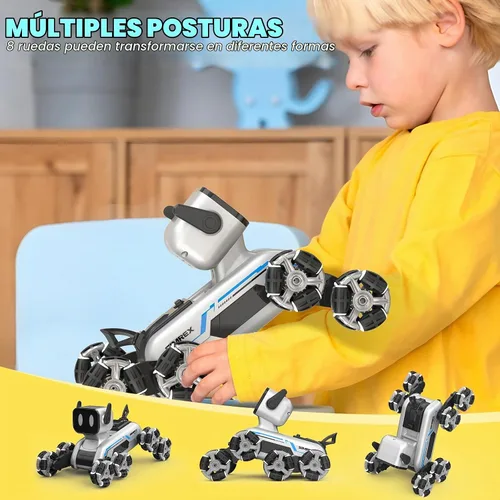 Vista 3 de SIMREX Robot Perro RC Coche de Acrobacias Juguetes - Coche de control remoto con detección de gestos con ruedas Mecanum, ojos LED, 3 efectos