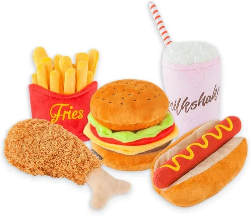 Vista 8 de P.L.A.Y. Bonitos juguetes de felpa para perros, juguete masticable duradero con temática de comida rápida, ideal para cachorros y perros pequeños