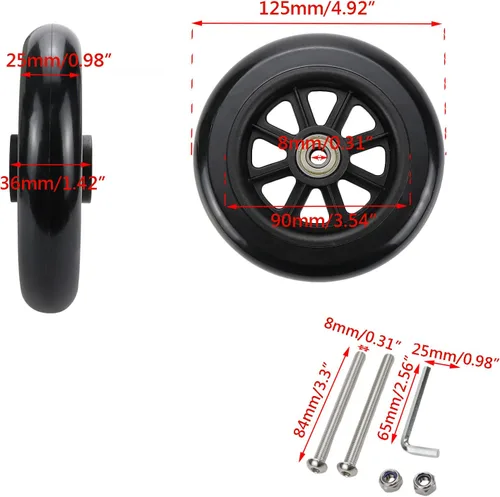 Vista 5 de Wealrit Black Solid Walker Wheels Reemplazo - Ruedas de 5 pulgadas (paquete de 4)