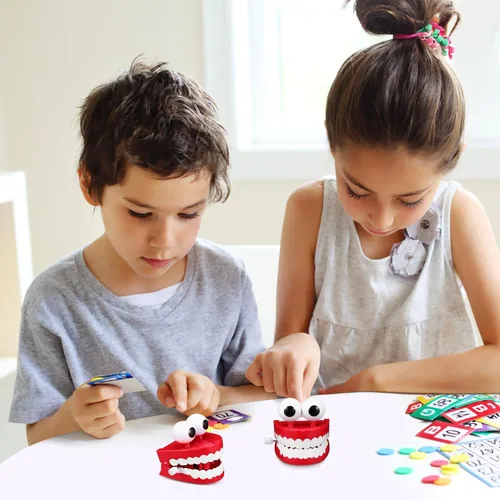 Vista 7 de Dientes parloteadores cuerda juguete: juguete de dientes que caminan con ojos LED divertidos dientes falsos de juguete de relojería dentaduras