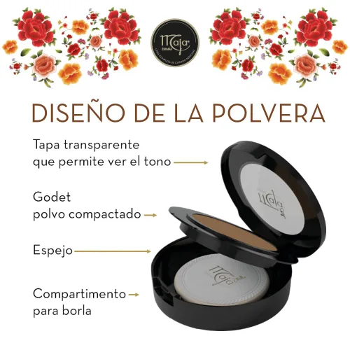 Vista 2 de Maja Polvo Compacto, Polvo de maquillaje compacto para brindarte una cobertura uniforme, Sin Imperfecciones, Acabado Mate, Sin Brillo, Larga