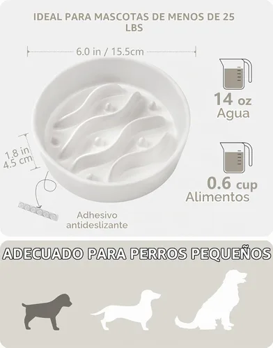 Vista 5 de Cuencos de cerámica para perros pequeños, comedero lento para perros pequeños, comedero lento para perros de 0.6 tazas para comer rápido, cuenco