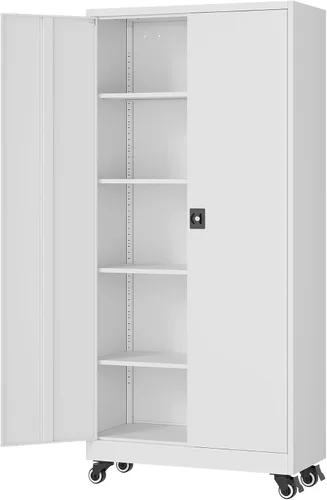 Vista 14 de Fesbos Armario de almacenamiento de metal, archivadores de acero de 36 pulgadas de alto con puertas con cerradura y estantes ajustables, gabinete
