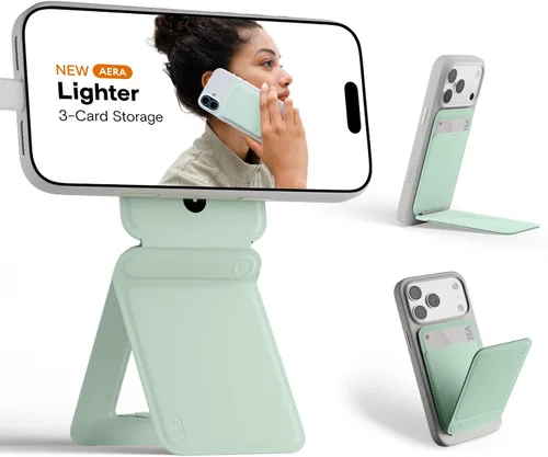 Vista 13 de MOFT Soporte de trípode para teléfono para iPhone, soporte para iPhone multiángulo, soporte para teléfono ligero y portátil, imanes fuertes, cuero