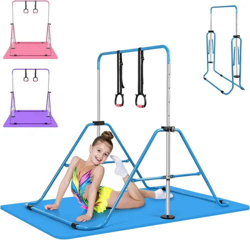 Vista 9 de Expandable Gymnastics Bars with Ring, Adjustable Height Gymnastic Horizontal Bars, Gym Junior Training Bar Children Folding Training Monkey Bars for