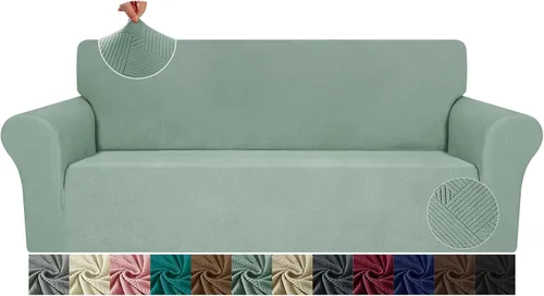 Vista 24 de JIVINE - Funda para sofá biplaza, 1 pieza elástica para sofá de 2 cojines, protector de muebles con parte inferior elástica para niños y mascotas