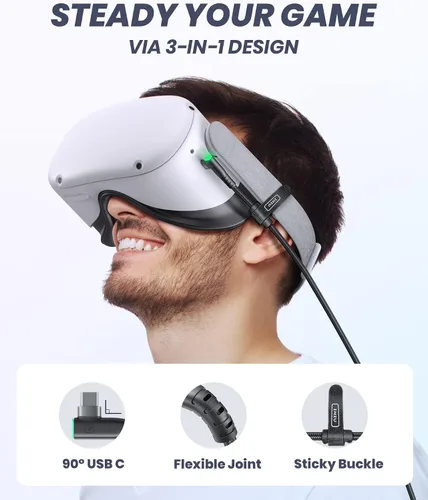 Vista 5 de INIU Cable de conexión, cable VR 16 pies 16.4 ft compatible con accesorios Meta Oculus Quest 2 Pico y PC Gaming Steam VR, cable USB 3.0