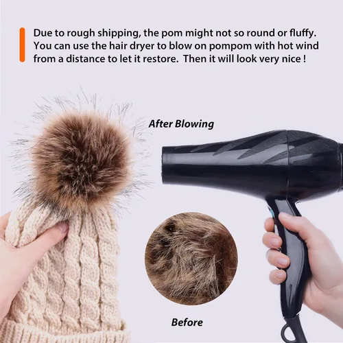 Vista 6 de Livingston Gorro de punto suave de invierno para mujer con pompón de piel sintética