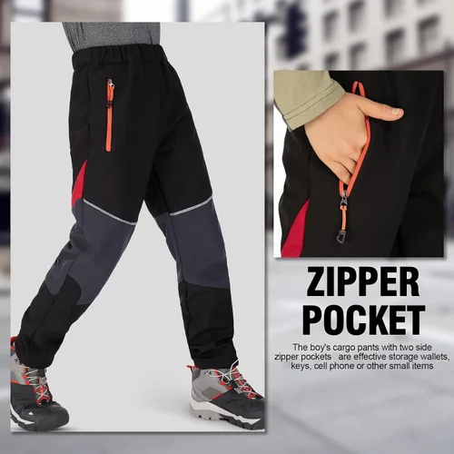 Vista 3 de Toomett Pantalones cargo de nieve para niños, niñas y niños al aire libre con forro polar suave Shell senderismo pesca esquí pantalones aislados