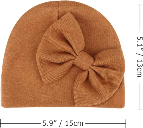 Vista 7 de AQOKKA 4 Pieces Newborn Baby Girls Hats Mittens Set Beanie Infant Bow Hats Hospital Hat Baby Cotton Hats for 0-6 Months