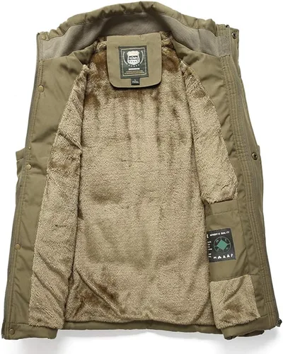 Vista 4 de Vcansion Chaleco de forro polar con cuello alto para hombre, chaleco casual acolchado al aire libre