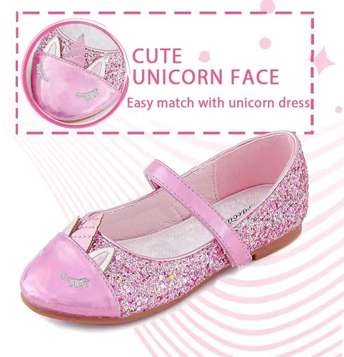 Vista 5 de Furdeour - Zapatos de vestir para niñas tipo Mary Jane, boda, fiesta, damas de honor, zapatos con brillantina, princesa, ballet, zapatos planos