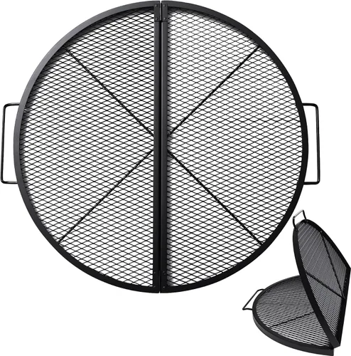 Vista 12 de X-Marks Rejilla portátil para fogata y parrilla de cocina, rejilla plegable redonda para fogata de camping, rejilla de parrilla para fogata con asas