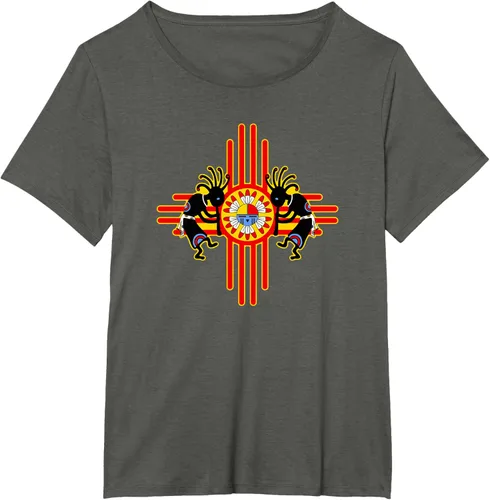 Vista 81 de Native American Kokopelli Kachina Zia Symbol 2 - Camiseta divertida para fanáticos, Negro