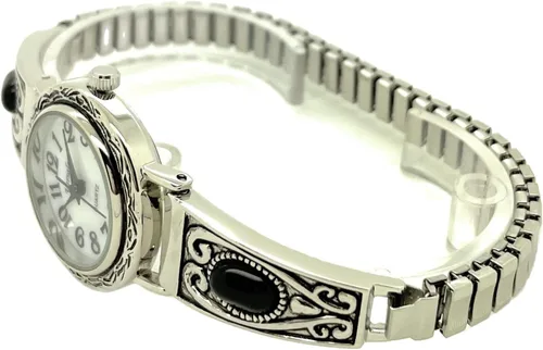 Vista 3 de Reloj de moda Vars, V6337 con banda elástica elástica y piedras negras occidentales para mujer, Moderno