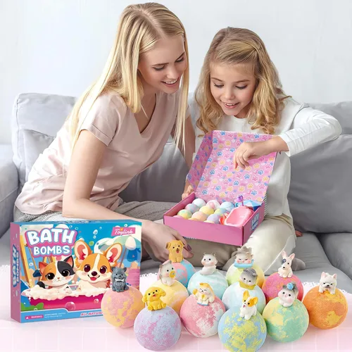 Vista 7 de Toylink Bombas de baño para niños con sorpresa en el interior para niñas y niños, paquete de 12 bombas de baño para niños con juguetes para perros