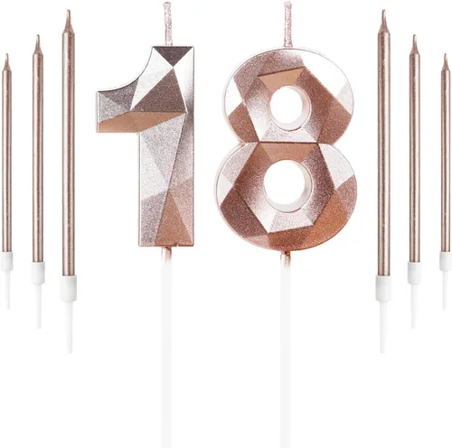Vista 38 de Vela rosa de cumpleaños número 1 con 6 velas largas, decoraciones de decoración de pastel para fiesta de niña de 1 año, suministros de celebración
