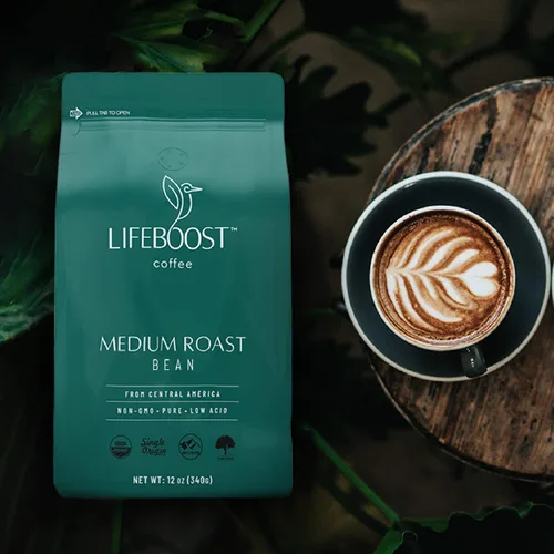 Vista 2 de Lifeboost Café de grano entero de tostado medio, café orgánico bajo en ácido, sin OMG, orgánico USDA, origen único, probado por terceros