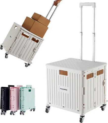 Vista 10 de MACOPRO Carrito Utilitario Plegable Portátil Carro Rodante Caja Carrito de Mano Carrito de Compras Trolley Caja de Herramientas Plegable, con Tapa