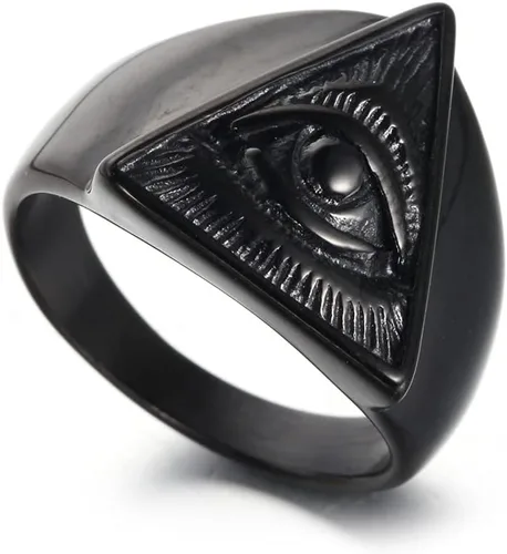 Vista 3 de JAJAFOOK Anillo de motociclista triangular de pirámide de ojos completos de Black
