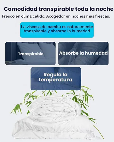 Vista 3 de Wooflinen Juego de sábanas 100% viscosa derivada de bambú, sedosas, suaves como la seda, funda de cama blanca mate con fundas de almohada