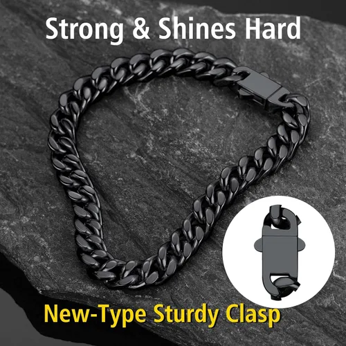 Vista 4 de ChainsProMax Pulseras de cadena cubana de acero inoxidable para hombre, 5790.472 in de ancho, 7.58.39 pulgadas de largo, negrodorado