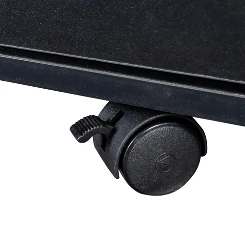Vista 6 de SSLine Estación de salón moderna, soporte de piso negro, gabinete de madera para estilista, peluquería, peluquería, mesa de almacenamiento clásica