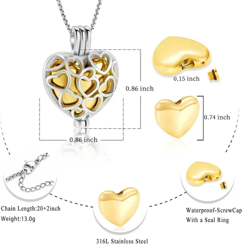 Vista 16 de Collar con medallón de cremación conmemorativa con corazón eterno con mini urna para cenizas de seres queridos