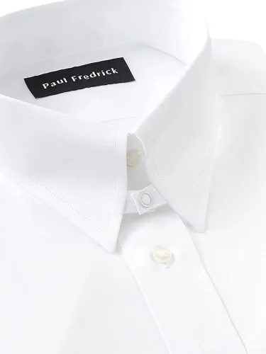 Vista 3 de Paul Fredrick Camisa de vestir para hombre de algodón sin planchado cuello con pestaña a presión