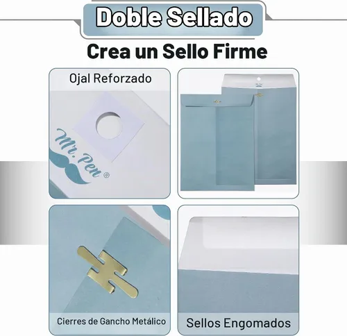Vista 4 de Mr. Pen - Sobres con cierre de papel kraft, paquete de 18, 9" x 12", azul, tamaño para documentos, con cierre y sello engomado
