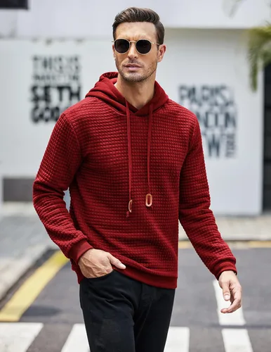 Vista 3 de COOFANDY - Sudadera con capucha para hombre, casual, de manga larga, con cordón ajustable y punto gofre