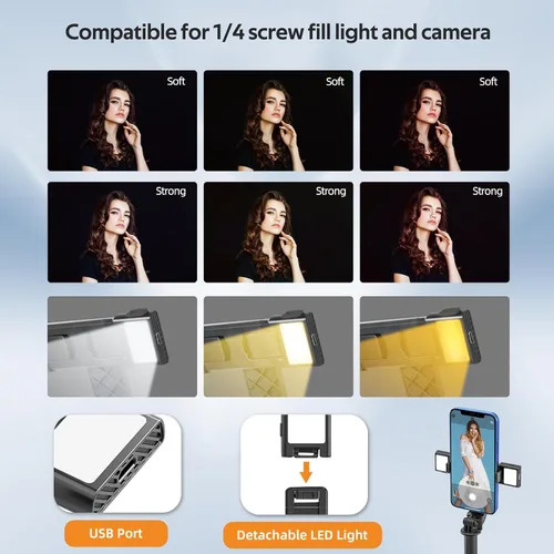 Vista 2 de UTEBIT Trípode para selfie stick con luz, soporte de trípode portátil de 40 pulgadas con control remoto inalámbrico, tornillo de 1/4 pulgadas