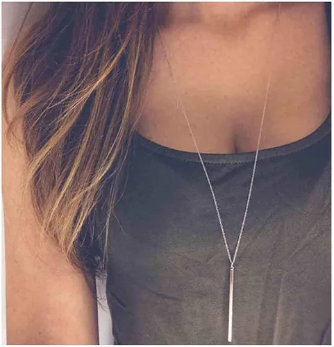 Vista 2 de Artmiss Collar con colgante de barra, collar largo en Y, delicado collar de cadena Lariat para mujeres y niñas, No es una piedra preciosa