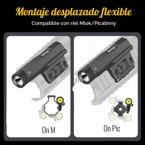 Vista 7 de DEFENTAC linterna de aluminio de 2400lm es compatible con riel Picatinny/Mlok para rifle, luz recargable para arma con modo