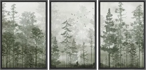 Vista 90 de MUDECOR Lienzo enmarcado para pared, juego de arte de acuarela pastel, bosque de pinos, naturaleza silvestre, ilustraciones modernas, decorativas