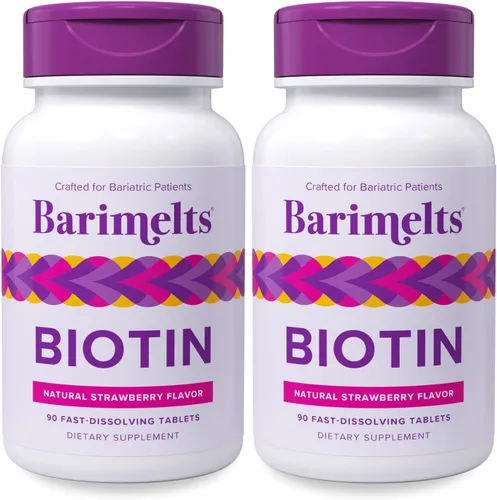 Vista 9 de Vitaminas BariMelts Biotin, sin azúcar, naturales, sabor fresa, en cápsulas masticables de absorción rápida, 90