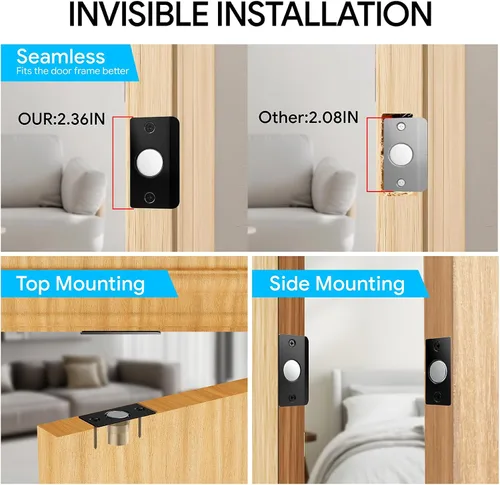 Vista 5 de Mousike Accesorios para atrapar bolas de puerta, cierre magnético oculto ajustable, placa de golpeo de acero inoxidable con fuerte succión, Negro