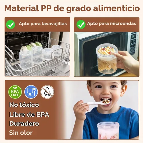 Vista 9 de ComSaf Paquete de 2 recipientes de avena con tapas de 27 onzas, vasos de plástico para yogur y parfait con cucharas plegables para llevar, tarros