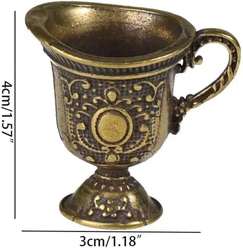Vista 2 de Mini cáliz de copa, taza de té de cobre, bonita taza de agua bendita tallada, estilo real, grabado de metal, flores, pequeñas copas de vino, copa