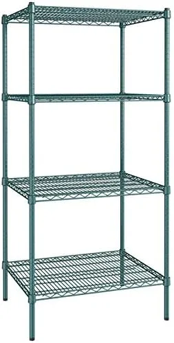 Vista 200 de Kit de 4 estantes de epoxi verde NSF de 21 x 72 pulgadas con postes de 86 pulgadas, estantería de almacenamiento resistente, kit de estantería