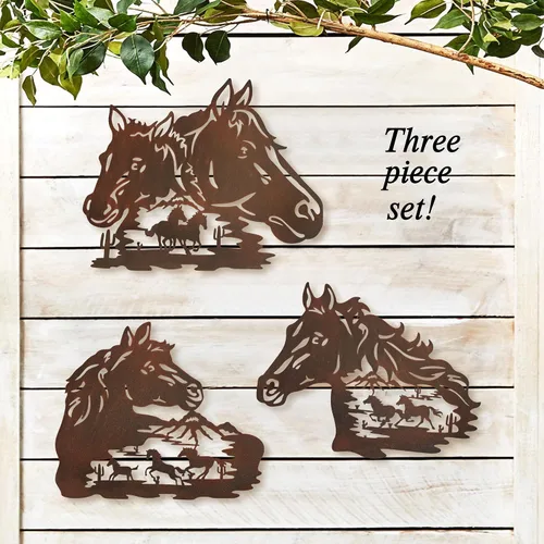 Vista 2 de WAIU Trio Wildlife Accent - Estatuas de animales montadas en la pared, colgantes de pared de metal, paredes artísticas de silueta, decoraciones