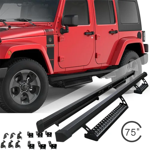 Vista 2 de Estribos laterales compatibles con Jeep Wrangler JK 2007-2018 de 4 puertas, barra de estilo todo terreno de acero negro de IKON MOTORSPORTS, 2008