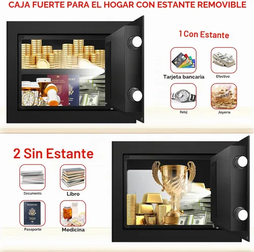 Vista 5 de Caja fuerte pequeña de 1.3 Cub para uso doméstico, a prueba de fuego y agua, caja de seguridad digital ignífuga con cerradura de combinación